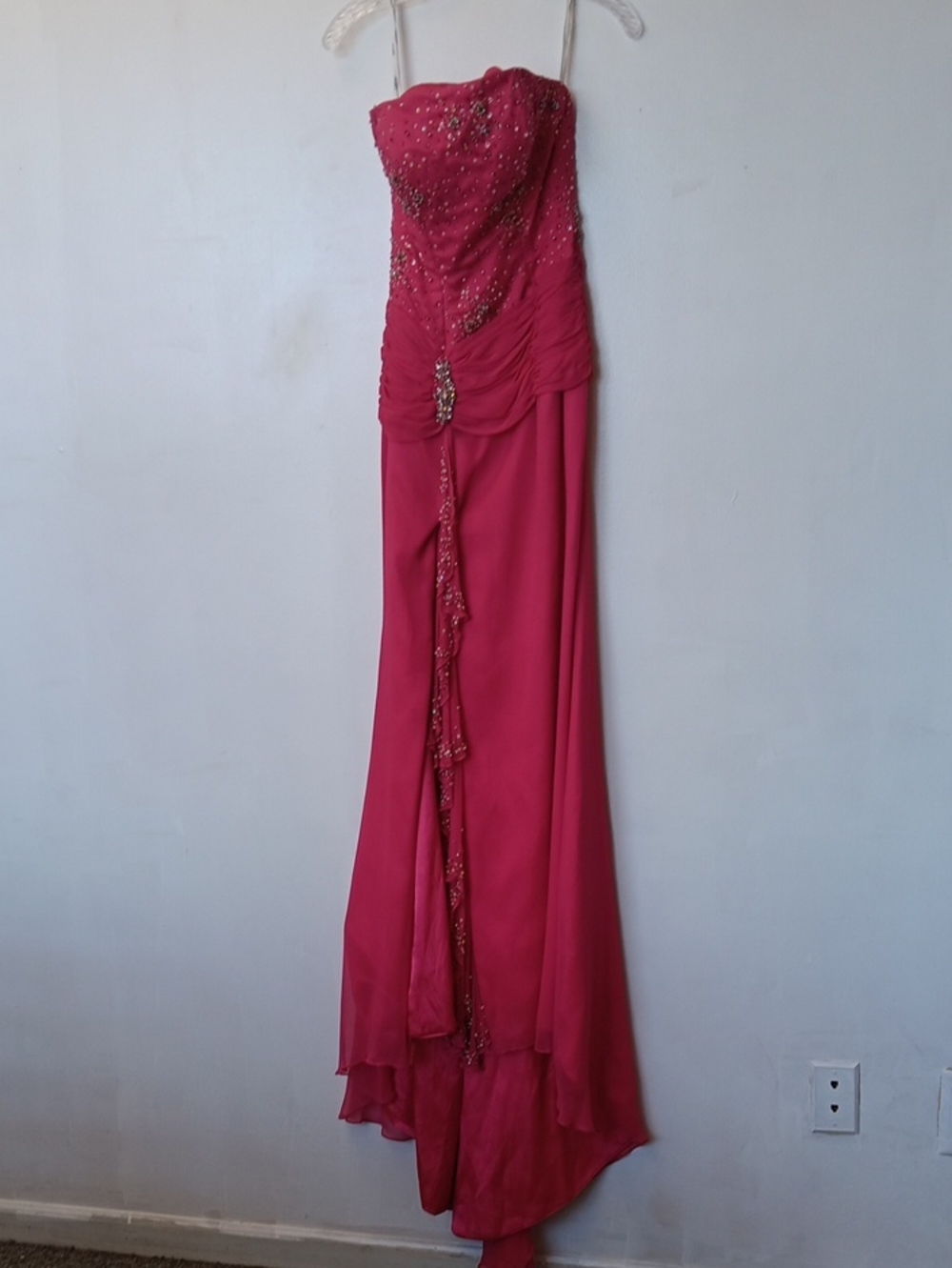 Tiffany Designs Strapless Beaded Gown in Fuchsia